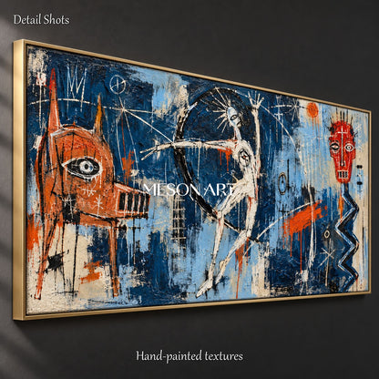 Blue And Red Abstract Graffiti Painting Original Artist Hand Painted Urban Wall Art Panoramic By Mesonart