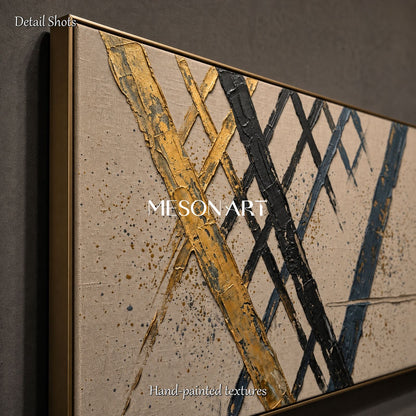 Minimalist Abstract Painting With Gold Accents For Living Room And Home Office Decor