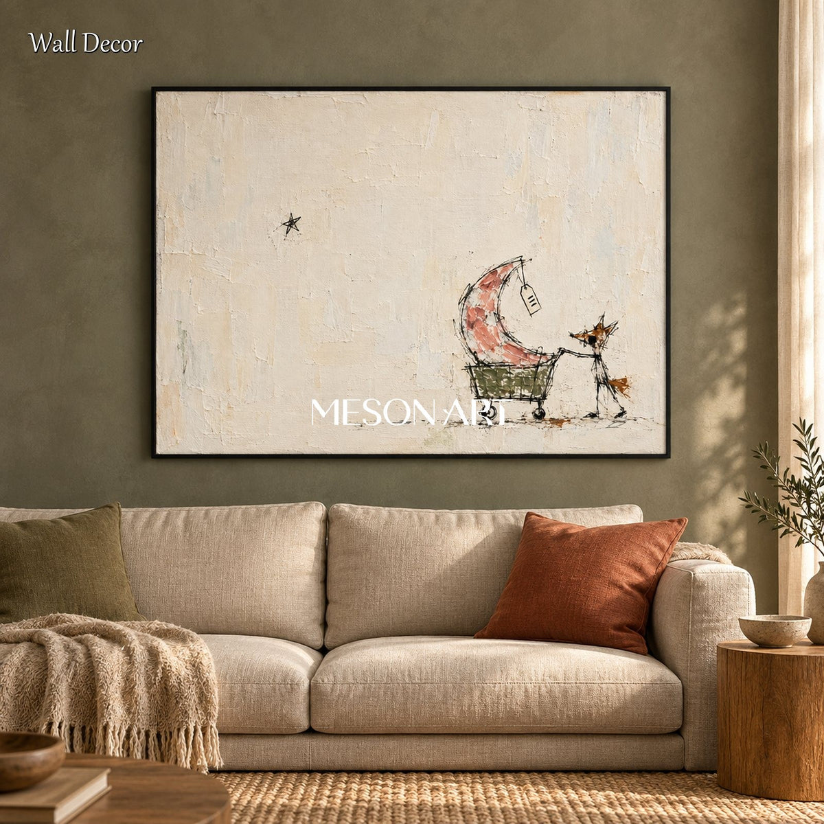 Beige Abstract Graffiti Art Original Painting Modern Street Canvas Wall Art Rectangular By Mesonart
