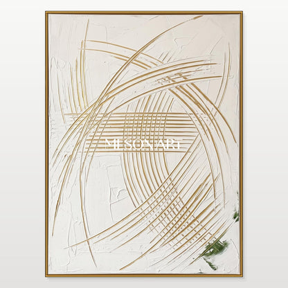 White And Gold Abstract Expressionism Painting Rectangular Wall Art For Living Room Original Artist Inspired Art By Mesonart