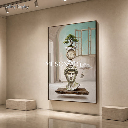 Beige And Green Surrealist Painting Rectangular Wall Art For Living Room Original Artist Hand Painted By Mesonart