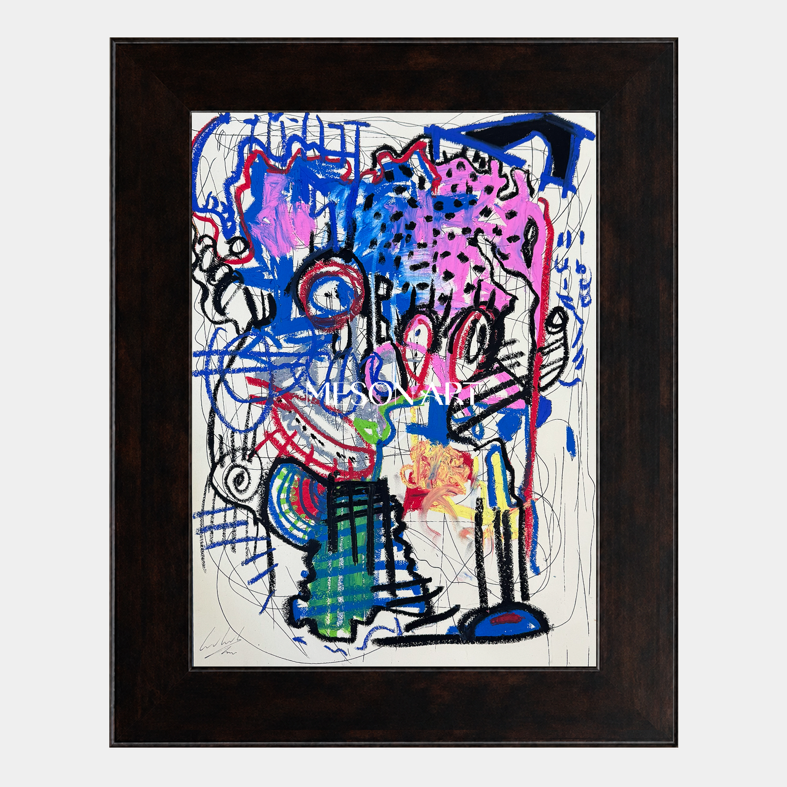 Blue And Pink Contemporary Figurative Painting Original Artist Rectangular Wall Art For Living Room By Mesonart