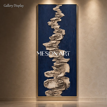 Navy Blue And Gray Abstract Textured Art Panoramic Wall Decor For Living Room By Mesonart