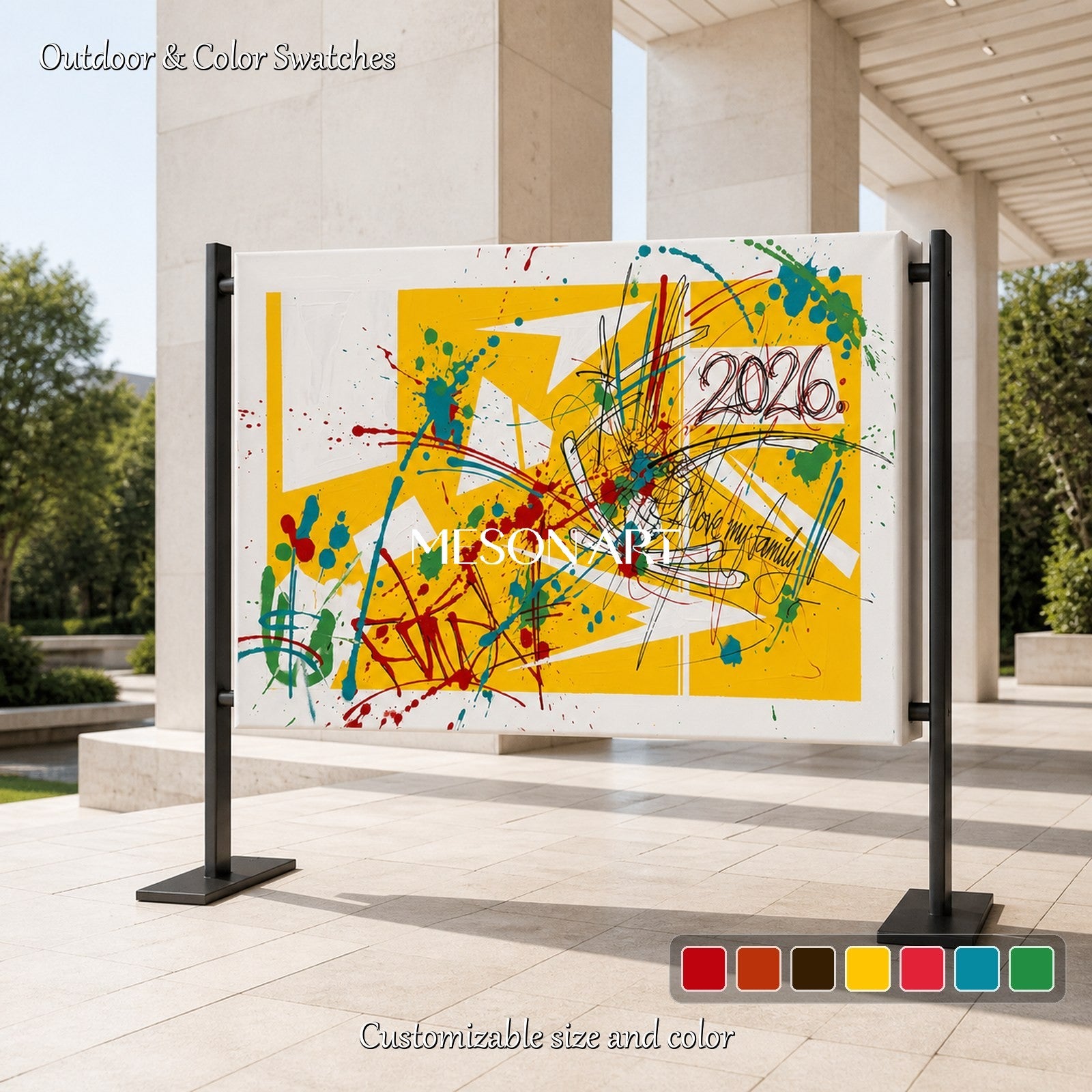 Yellow Banksy Style Painting Abstract Rectangular Wall Art For Living Room Original Artist By Mesonart