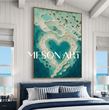 Turquoise Lagoon Abstract Art For Calming Bathroom Decor With Textured Relief