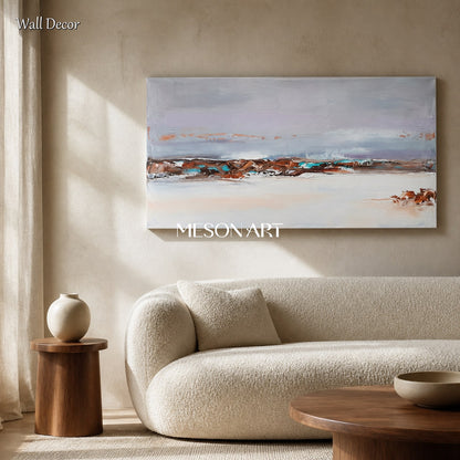 Gray And Brown Abstract Landscape Panoramic Painting Original Artist Hand Painted By Mesonart