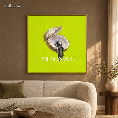 Grün-schwarzes surrealistisches Gemälde: Quadratisches Stillleben als Wandbild für das Esszimmer von Mesonart