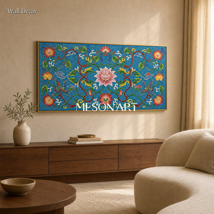 Blue And Green Islamic Arabesque Art Original Artist Panoramic Wall Decor By Mesonart