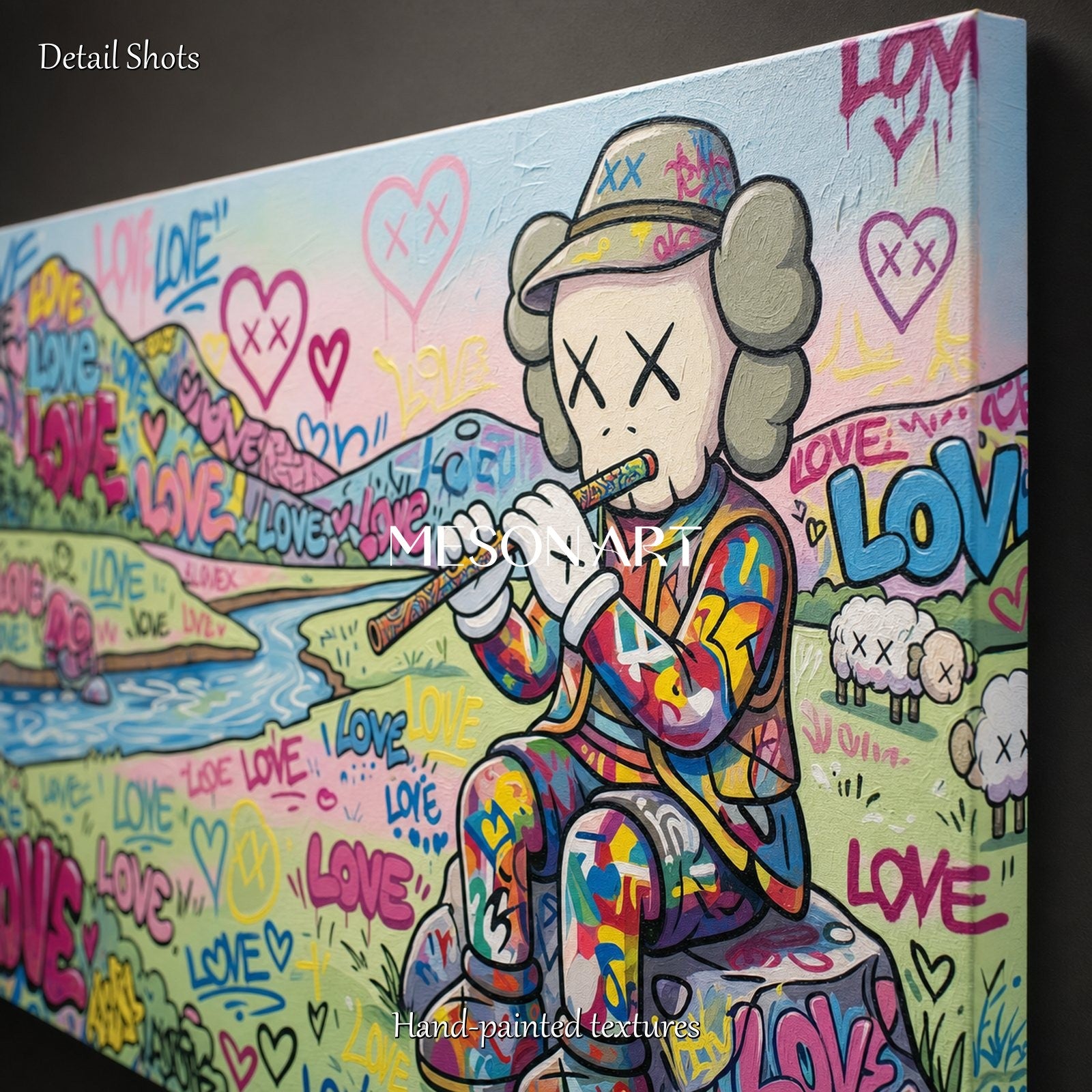 Vibrant Graffiti Pop Art Painting With Love Motifs For Modern Living Room Decor
