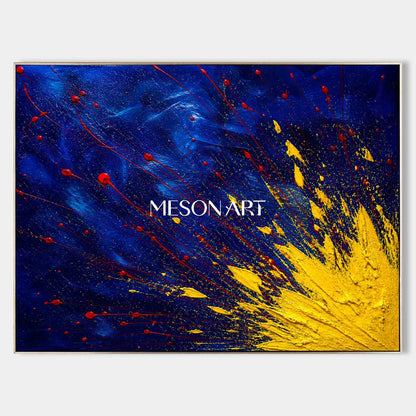 Abstract Expressionist Art With Blue And Yellow Textures For Modern Living Room Decor