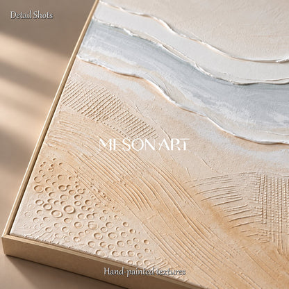 Beige And White Beach Wall Art Panoramic Large Abstract Painting Original Artist Hand Painted By Mesonart