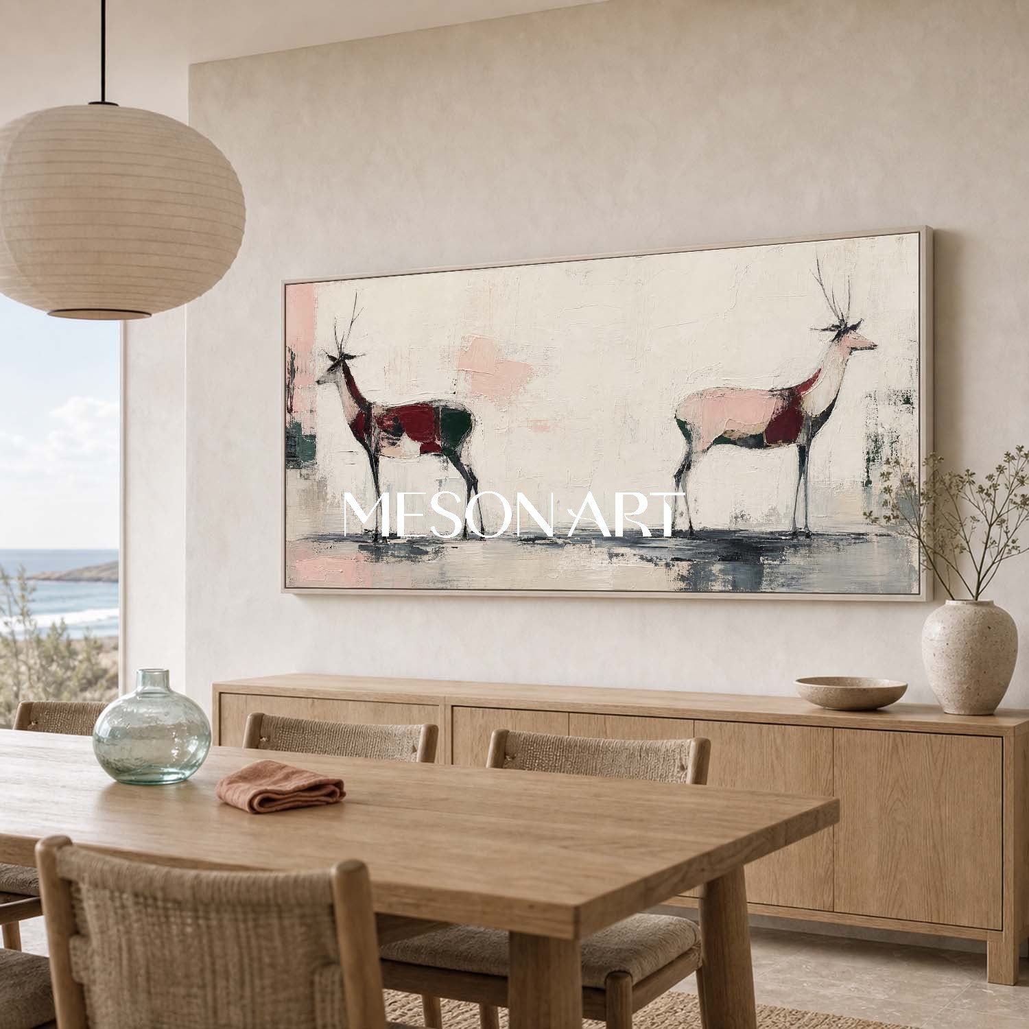 Large Minimalist Deer Painting Abstract Canvas Wall Art For Living Room