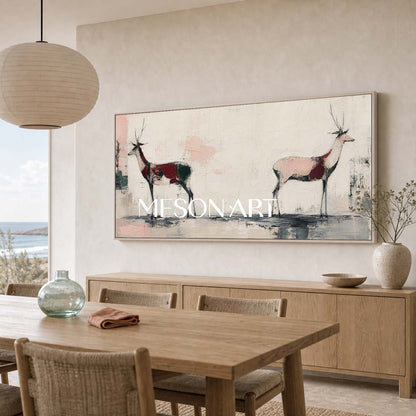 Large Minimalist Deer Painting Abstract Canvas Wall Art For Living Room