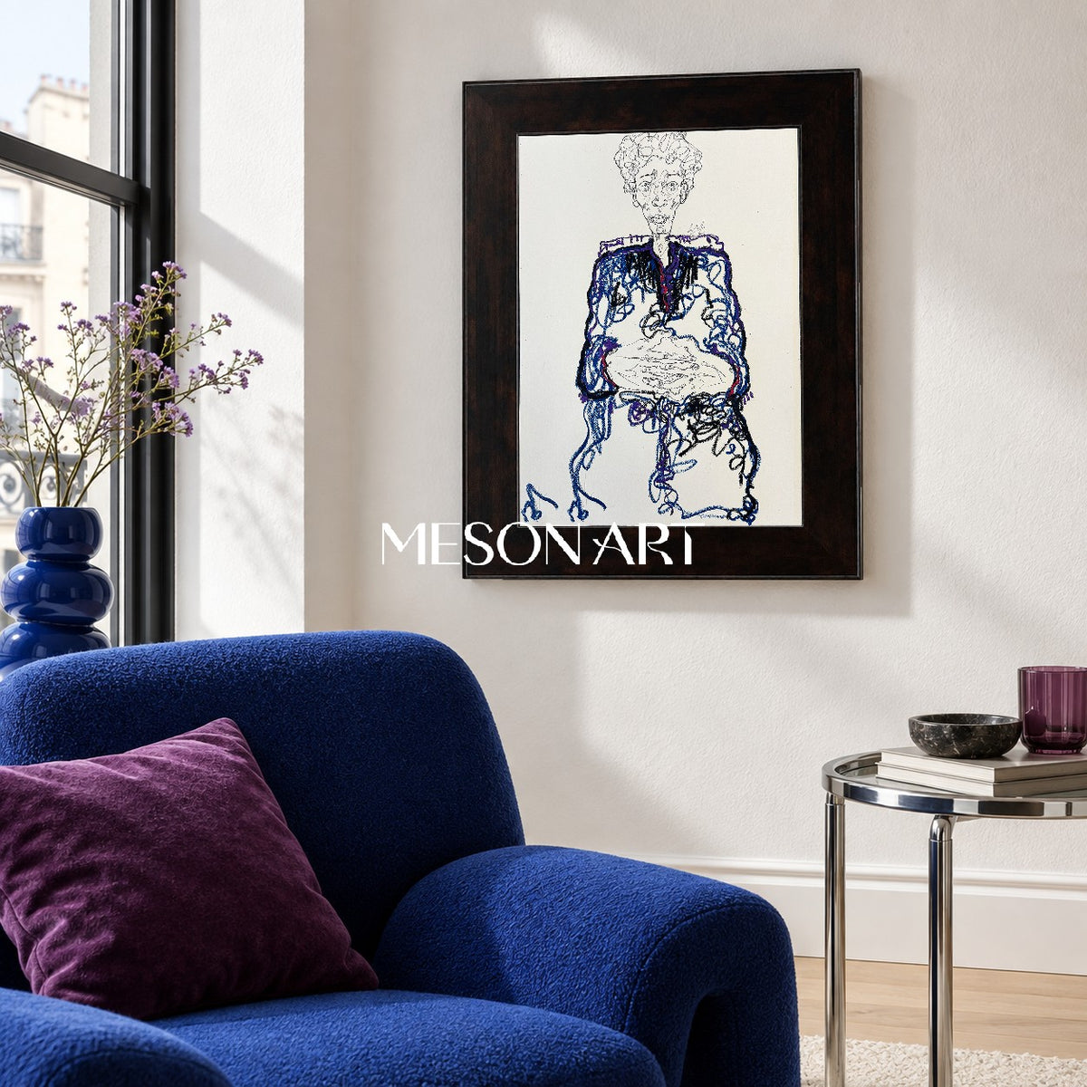 Blue And Black Abstract Figurative Painting Rectangular Wall Art Gallery Original Artwork By Mesonart