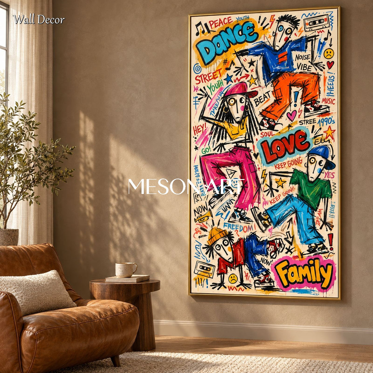 Blue And Yellow Abstract Expressionism Street Dance Painting Panoramic Wall Art Original Artist Hand Painted By Mesonart