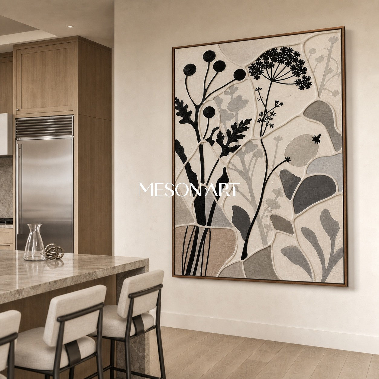 Minimalist Botanical Wall Art With Textured Relief For Japandi Home Decor