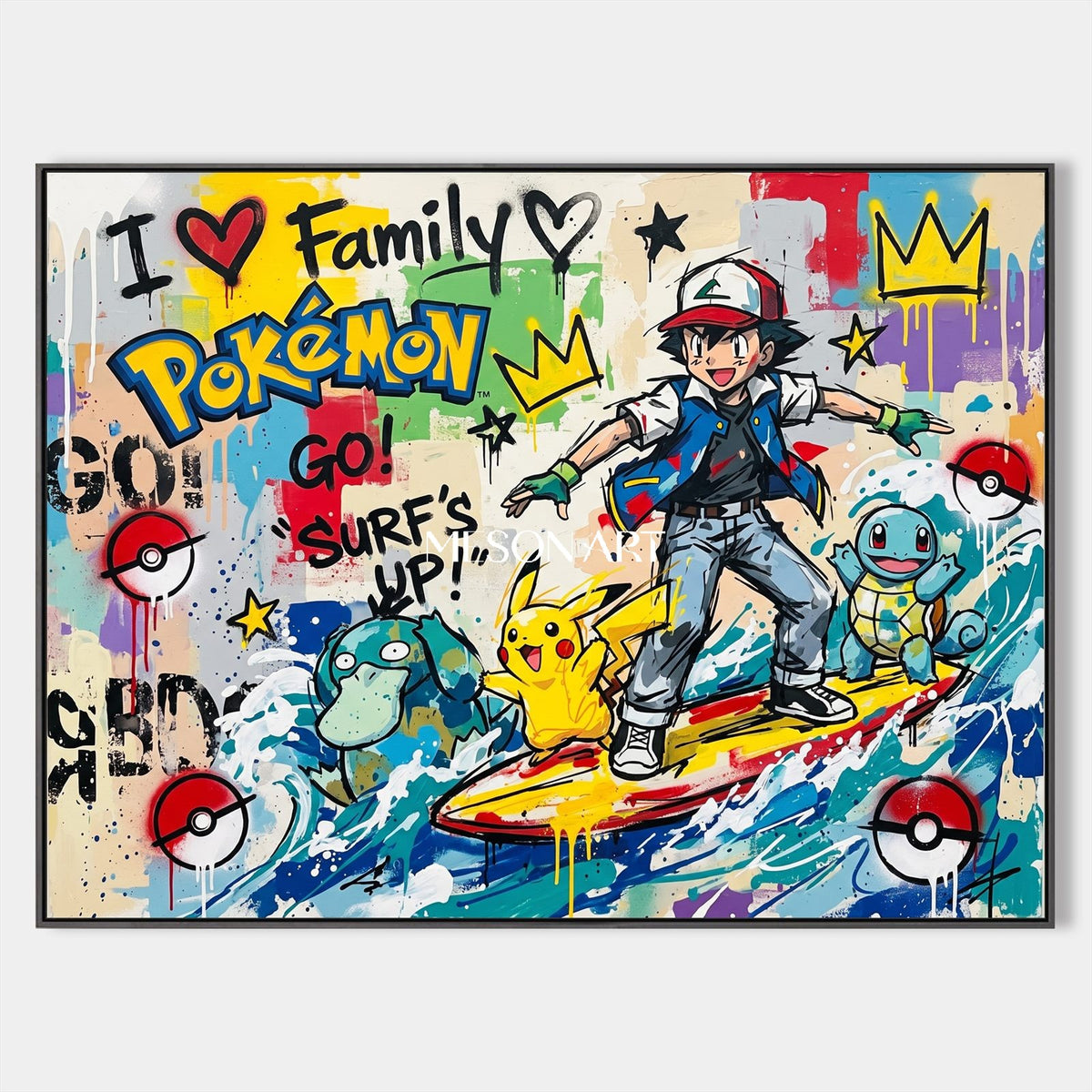 Yellow And Blue Pokemon Graffiti Gaming Art Rectangular Wall Decor For Living Room By Mesonart