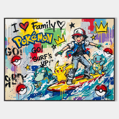 Yellow And Blue Pokemon Graffiti Gaming Art Rectangular Wall Decor For Living Room By Mesonart