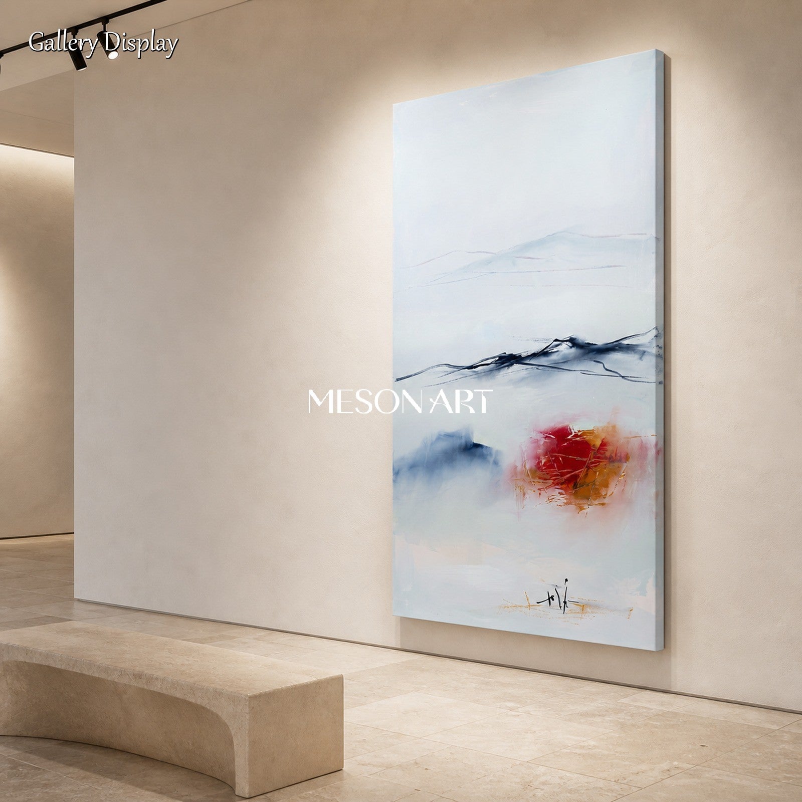 White And Blue Abstract Landscape Painting Panoramic Wall Art For Living Room Original Artist By Mesonart