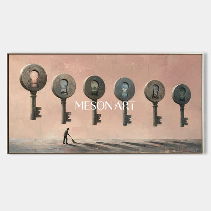 Surrealist Key Painting With Dream Landscapes For Modern Living Room Decor