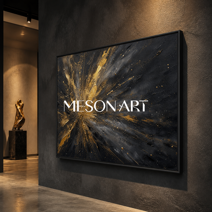 Black And Gold Abstract Art With Textured Relief For Modern Art Deco Living Room