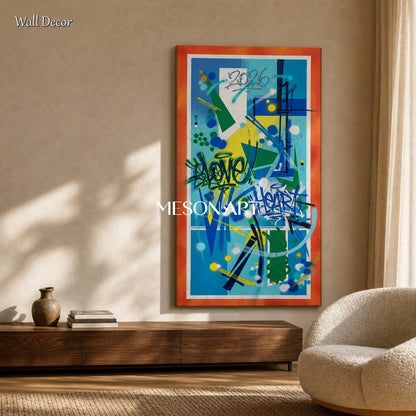 Blue Graffiti Art Wall Decor Panoramic Cool Banksy Style Original Artist Hand Painted By Mesonart