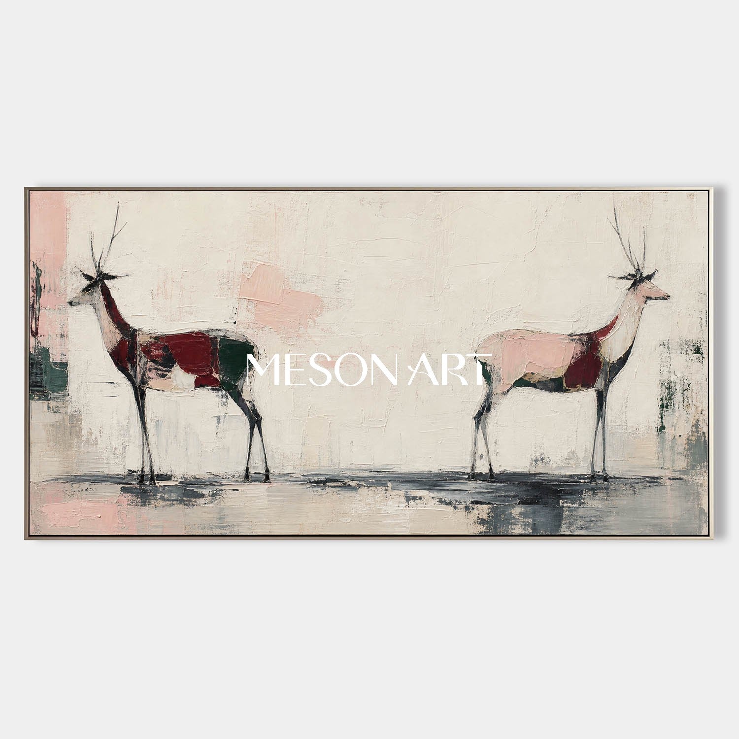 Large Minimalist Deer Painting Abstract Canvas Wall Art For Living Room