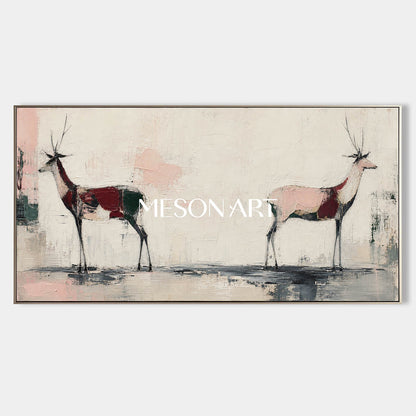 Large Minimalist Deer Painting Abstract Canvas Wall Art For Living Room