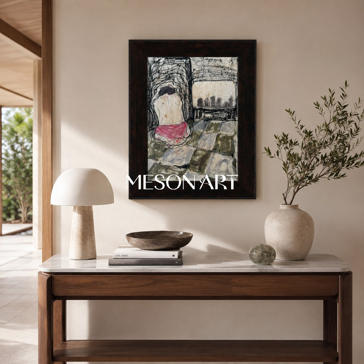 Black And White Figurative Contemporary Art Original Painting By Artist For Wall Decor Rectangular Fine Collectible Art By Mesonart