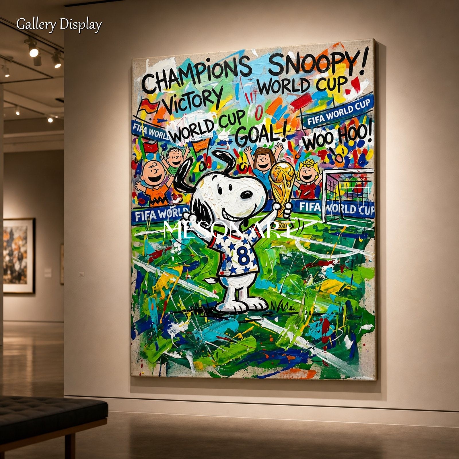 Snoopy World Cup Victory Painting For Kids Room And Living Space Pop Art Decor