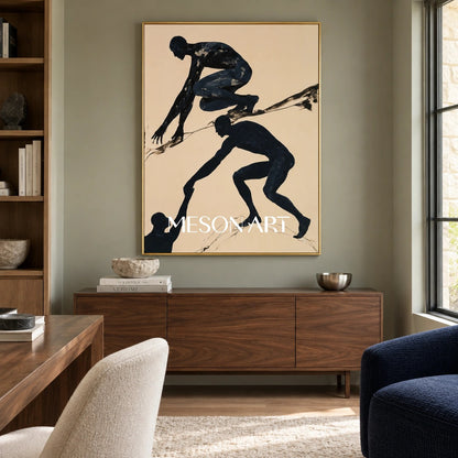 Black And Beige Expressionist Figurative Art Rectangular Painting Modern By Mesonart