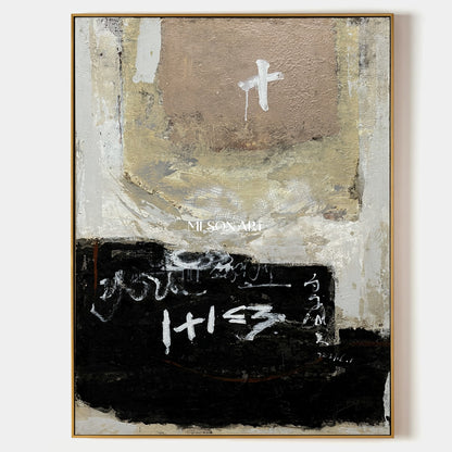 Black And White Abstract Painting Modern Wabi Sabi Rectangular Wall Art Original Mixed Media By Mesonart