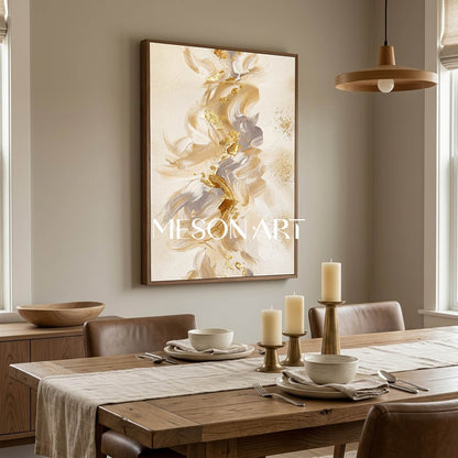 Gilded Abstract Painting With Textured Beige And Gold For Modern Luxury Home Decor