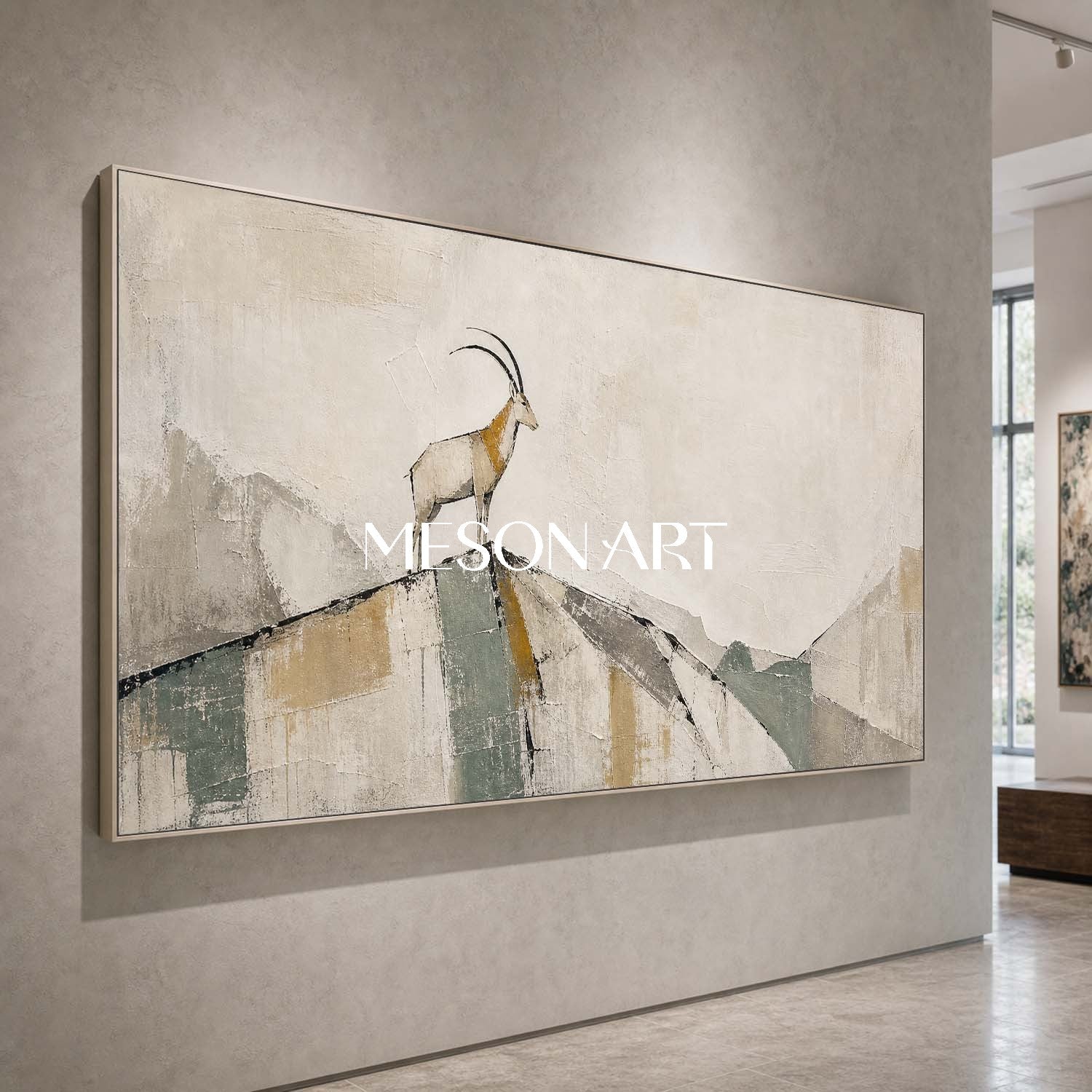 Minimalist Goat Canvas Art Abstract Mountain Painting For Modern Living Room Decor