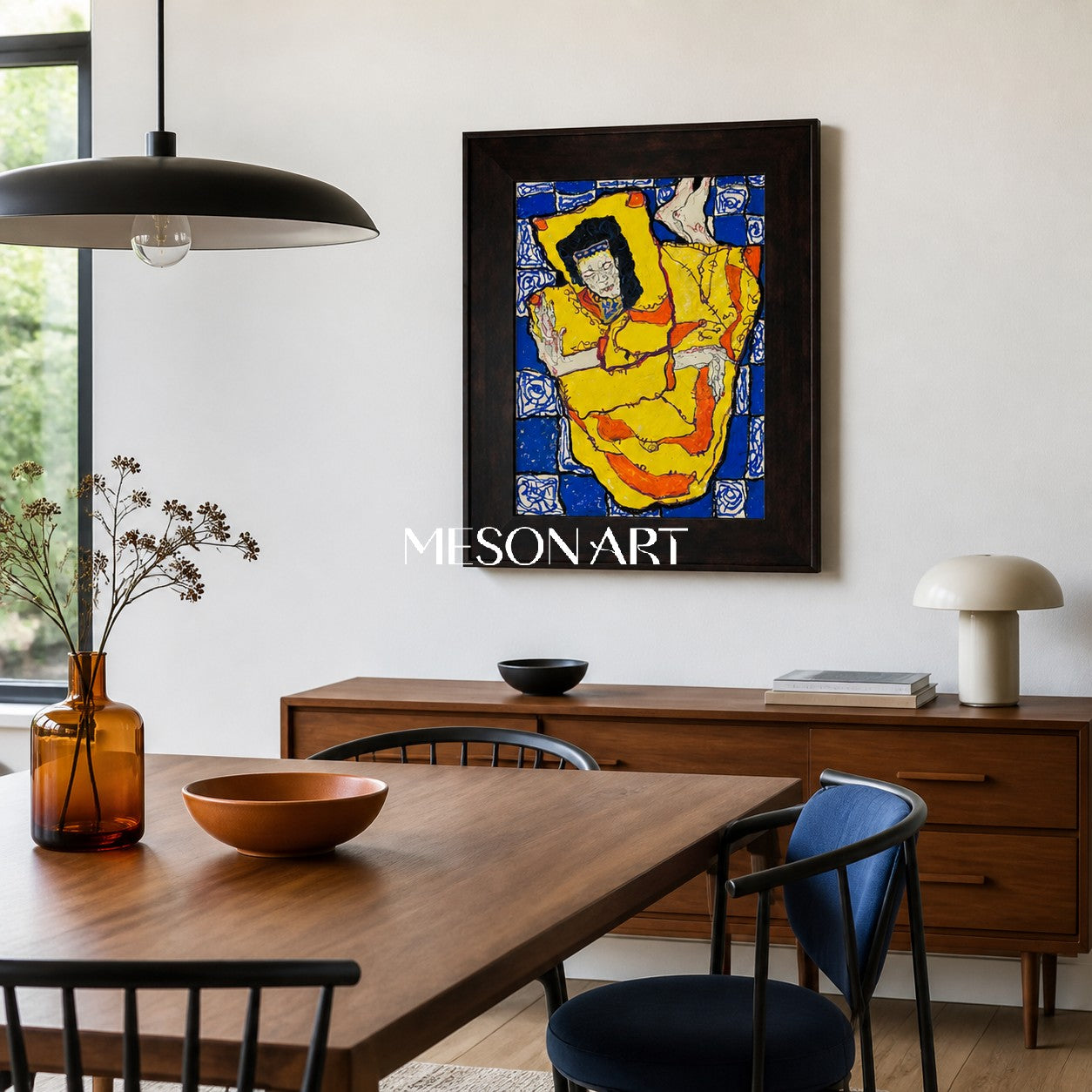 Yellow And Blue Painting Original Contemporary Art Rectangular Wall Decor For Living Room By Mesonart