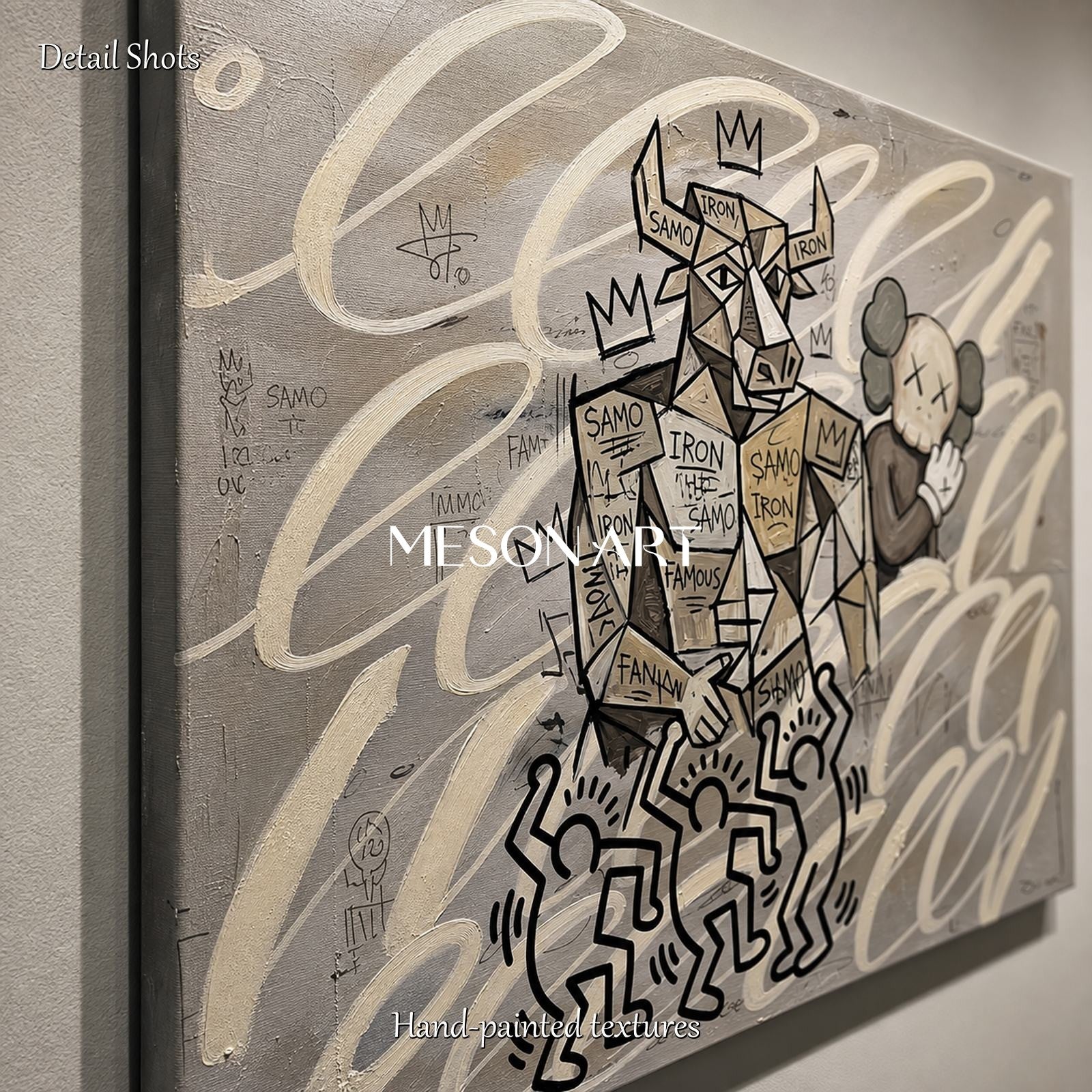 Abstract Graffiti Style Painting With Pop Culture Icons For Modern Living Room Decor