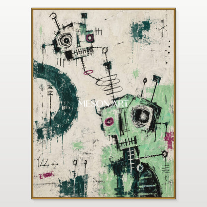 Green And White Abstract Pop Art Painting Large Canvas Wall Art For Living Room By Mesonart
