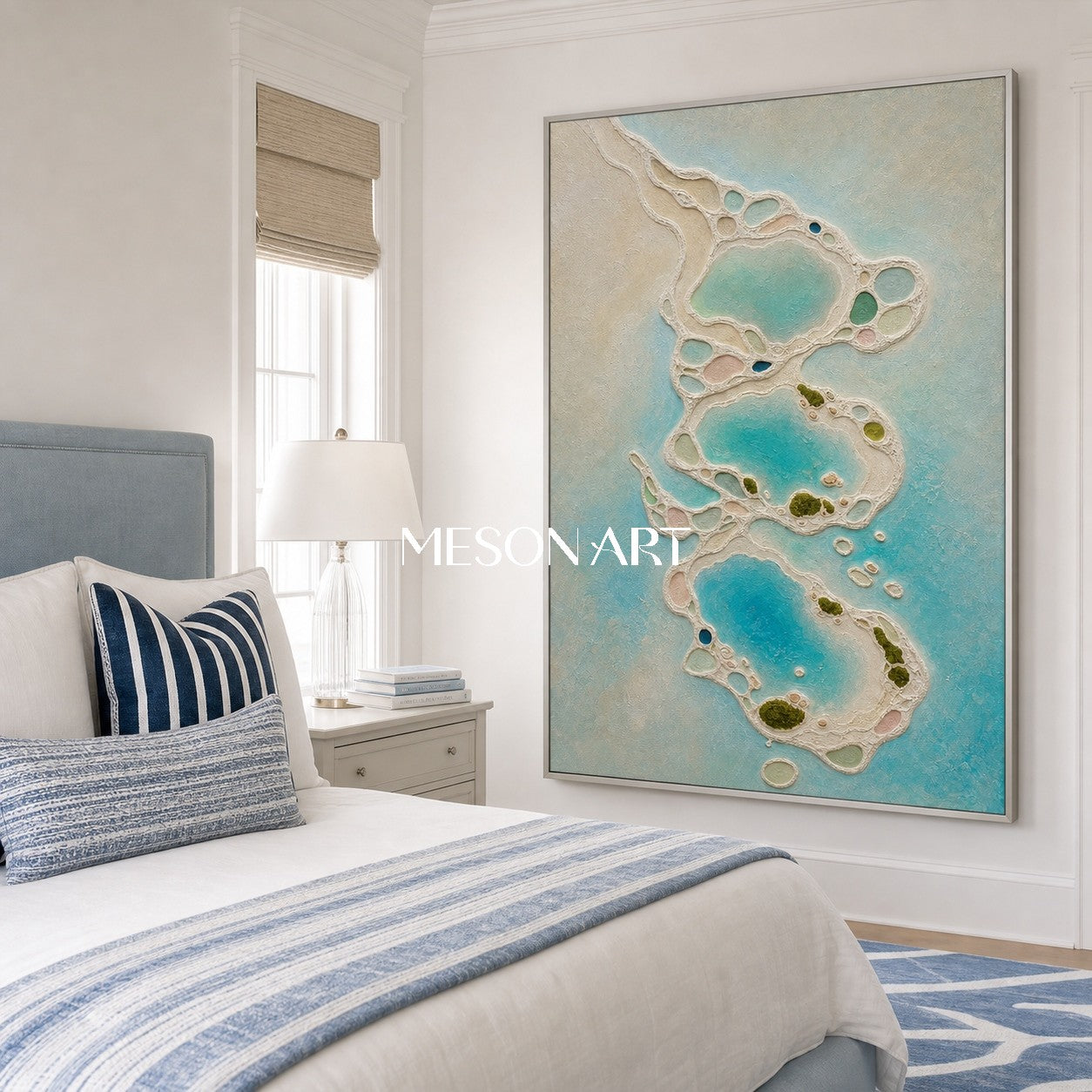 Turquoise Lagoon Abstract Art With Textured Relief For Coastal Living Room Decor