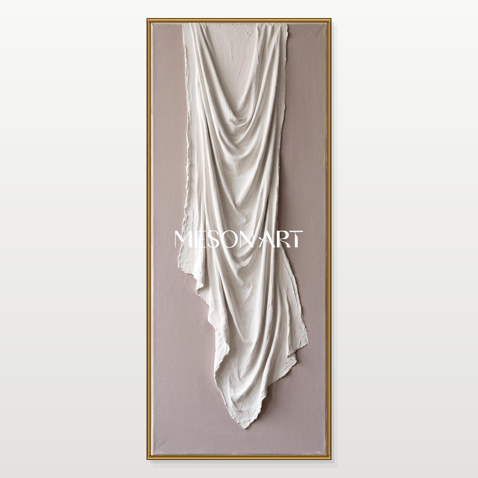 White And Beige 3D Textured Wall Art Minimalist Sculptural Panoramic Painting By Mesonart