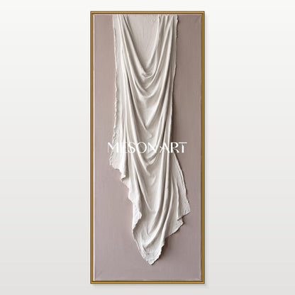 White And Beige 3D Textured Wall Art Minimalist Sculptural Panoramic Painting By Mesonart