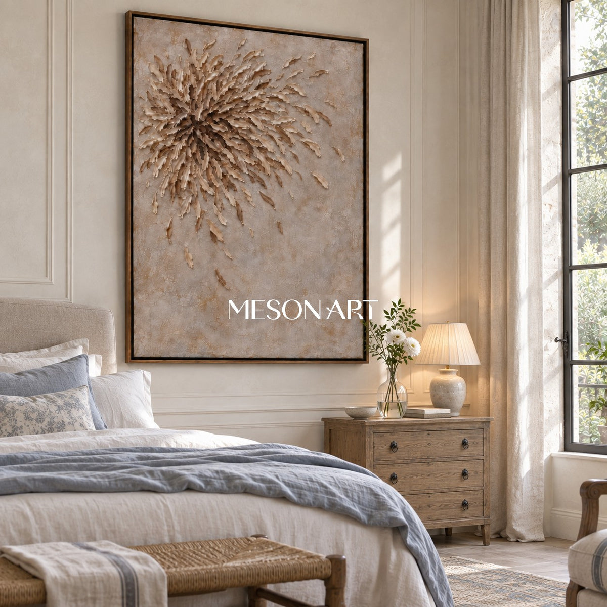 Beige And Brown Wabi Sabi Wall Art Textured Canvas Minimalism Rectangular Painting For Living Room By Mesonart