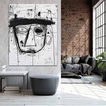 Black and White Minimalist Abstract Art Canvas Basquiat Graffiti Abstract Canvas Wall Hanging Painting