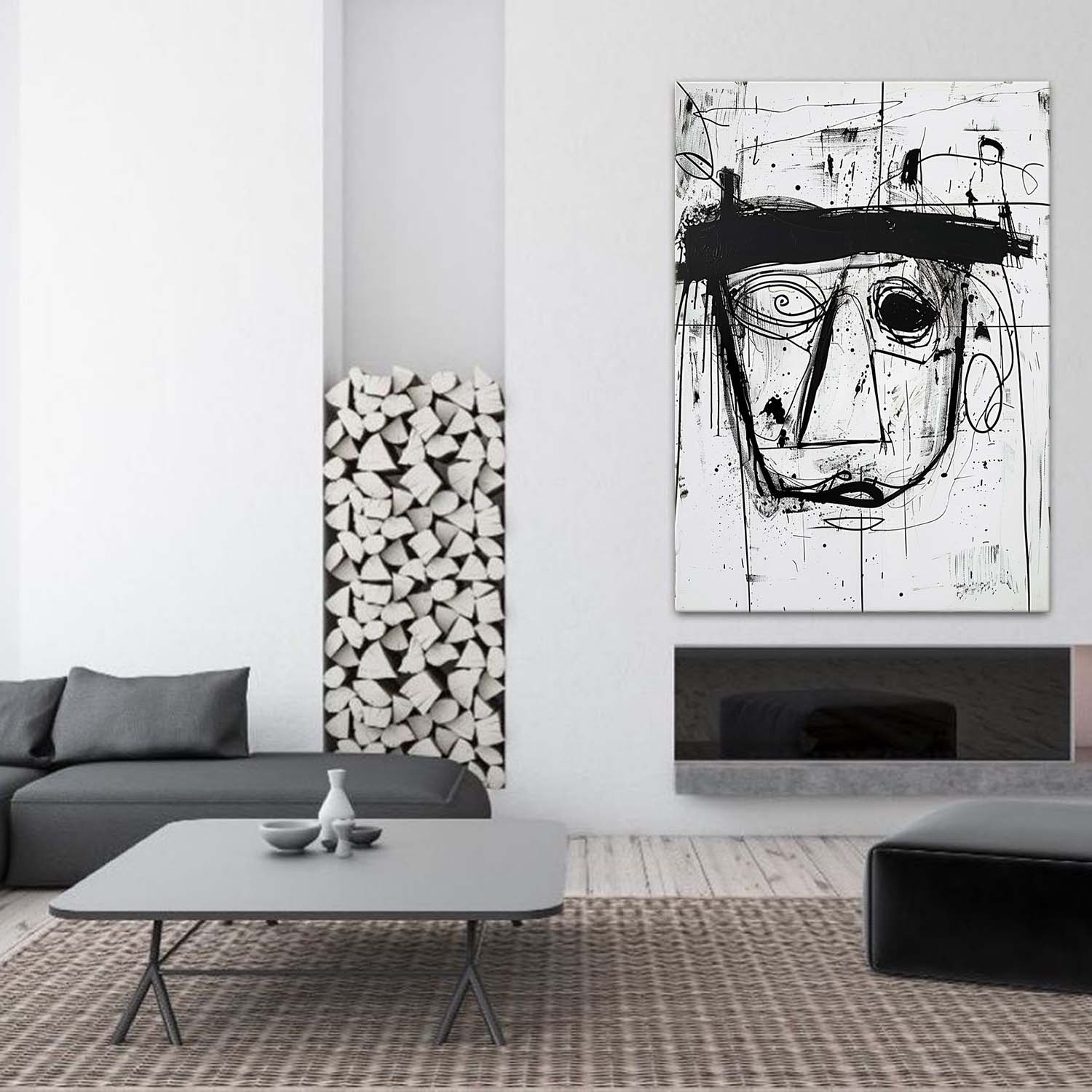 Black and White Minimalist Abstract Art Canvas Basquiat Graffiti Abstract Canvas Wall Hanging Painting