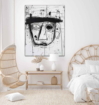 Black and White Minimalist Abstract Art Canvas Basquiat Graffiti Abstract Canvas Wall Hanging Painting