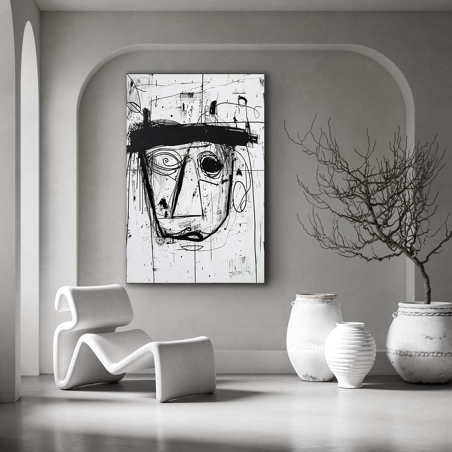 Black and White Minimalist Abstract Art Canvas Basquiat Graffiti Abstract Canvas Wall Hanging Painting