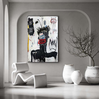 Basquiat Graffiti Abstract Art Black and White Graffiti Abstract Canvas Wall Art Decor for Sale