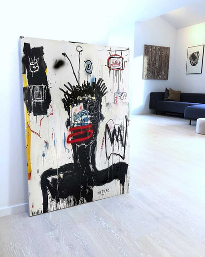 Basquiat Graffiti Abstract Art Black and White Graffiti Abstract Canvas Wall Art Decor for Sale