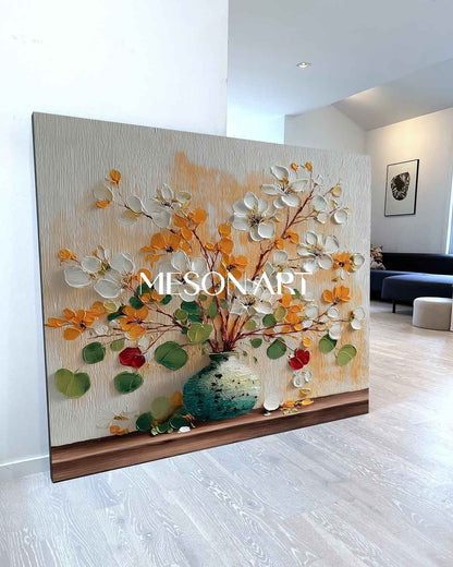 Framed Blooming Floral Canvas for Entryway or Hallway | Mesonart Future Art Series