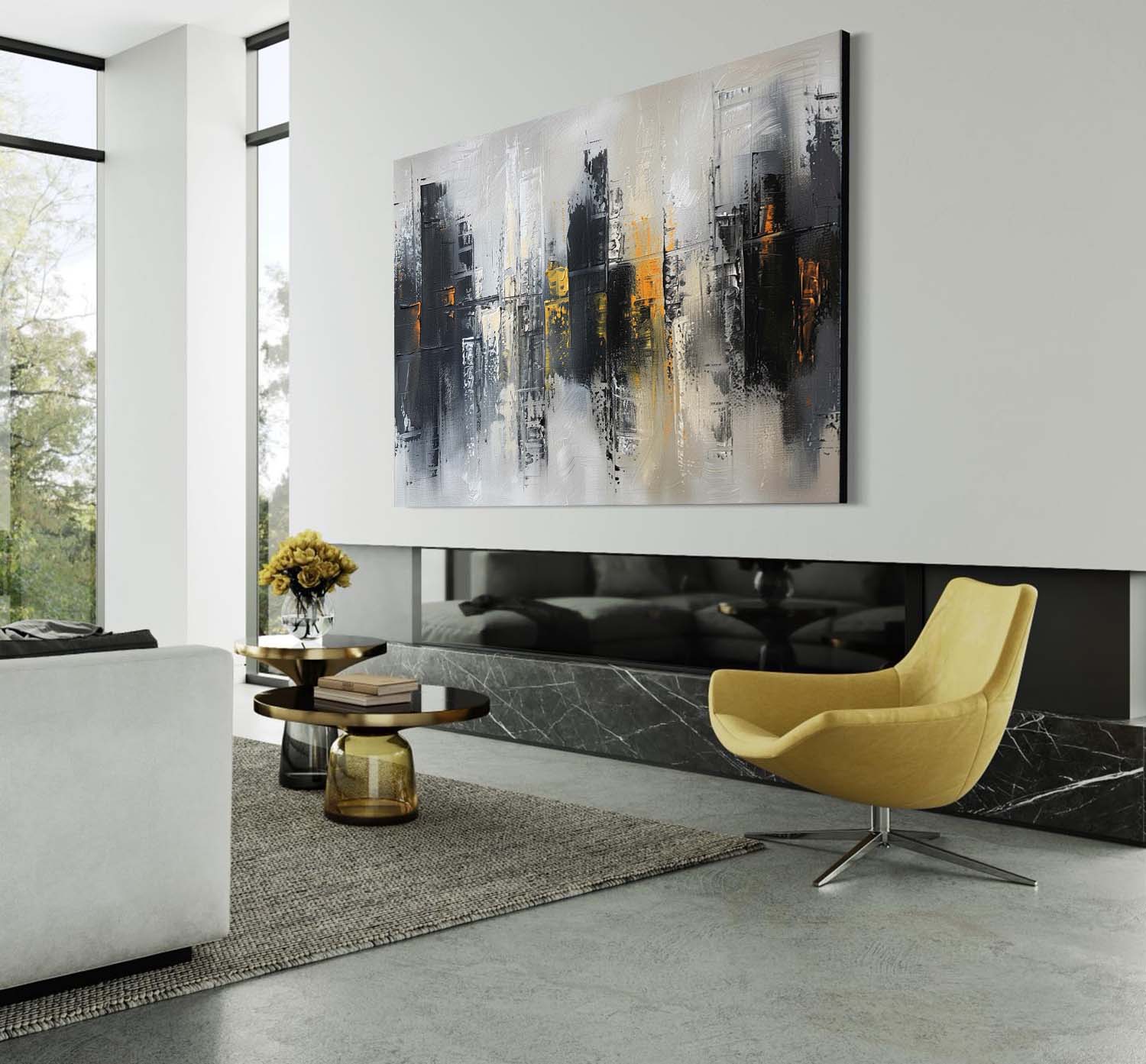 Large Grey and Black Abstract Wall Painting Grey and Black Urban Canvas Wall Art