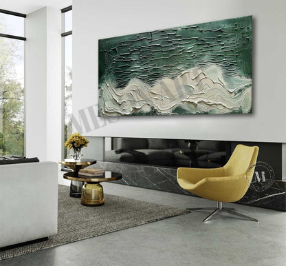 Large 3D White and Green Abstract Textured Canvas Art Green and White Abstract Wall Art for Sale
